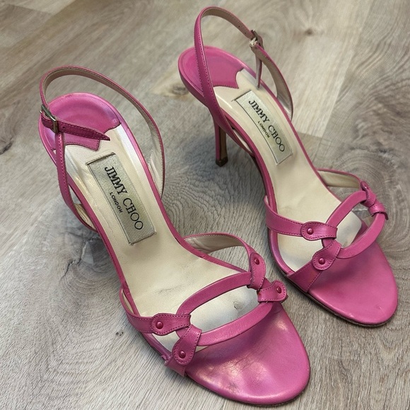 Jimmy Choo Jude Fuchsia Open-Toe Sandal Heels - Picture 4 of 12
